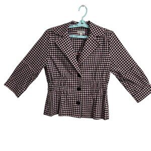 Joan Rivers Pink & Black Houndstooth Stretch Blazert SZ Small Career Preppy